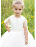 Beaded Ivory Lace Tulle Open Sleeves Flower Girl Dress